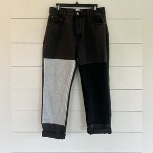 Princess Polly Denim Black And White Color Block Mom Jeans US Size 8